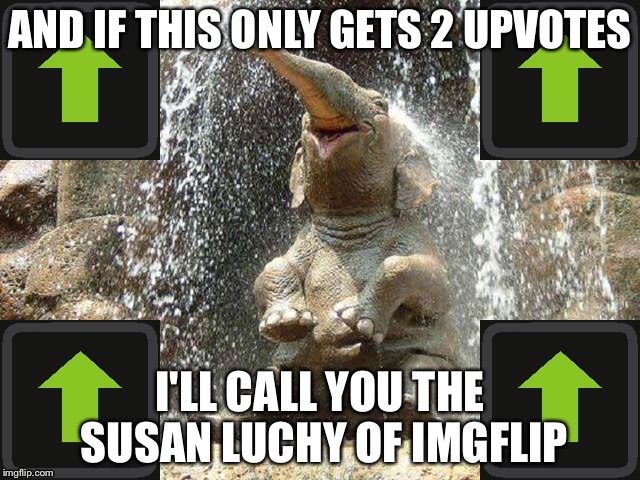 Upvote Elephant | AND IF THIS ONLY GETS 2 UPVOTES I'LL CALL YOU THE SUSAN LUCHY OF IMGFLIP | image tagged in upvote elephant | made w/ Imgflip meme maker