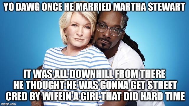 YO DAWG ONCE HE MARRIED MARTHA STEWART IT WAS ALL DOWNHILL FROM THERE HE THOUGHT HE WAS GONNA GET STREET CRED BY WIFEIN A GIRL THAT DID HARD | made w/ Imgflip meme maker