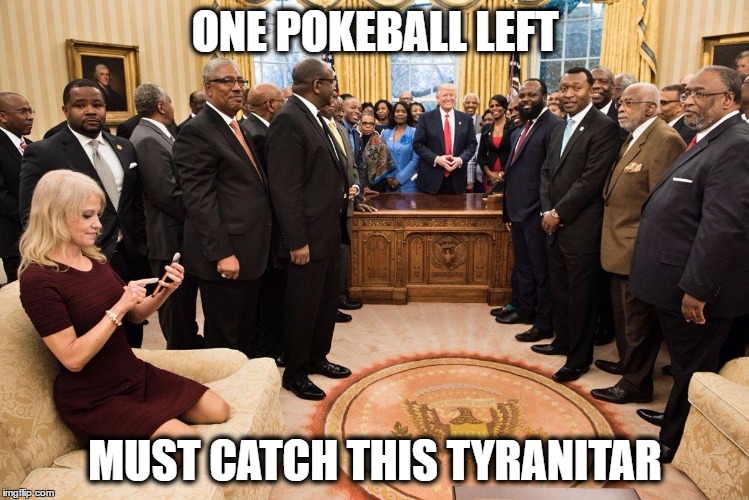 Kellyanne Twit | ONE POKEBALL LEFT; MUST CATCH THIS TYRANITAR | image tagged in kellyanne conway,pokemon go,rude,pokeball,couch,donald trump | made w/ Imgflip meme maker