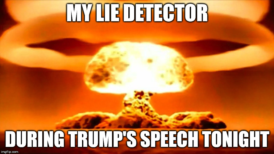 Trump lie detector | MY LIE DETECTOR; DURING TRUMP'S SPEECH TONIGHT | image tagged in trump,potos,fuck trump | made w/ Imgflip meme maker