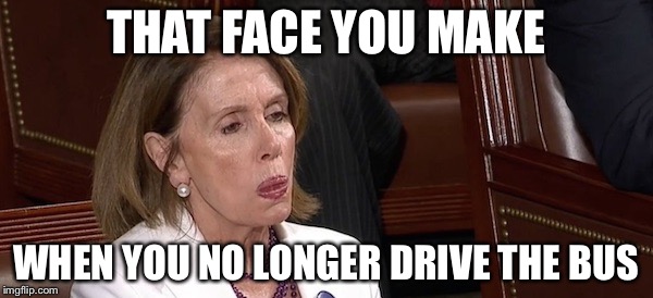THAT FACE YOU MAKE; WHEN YOU NO LONGER DRIVE THE BUS | image tagged in pelosi | made w/ Imgflip meme maker