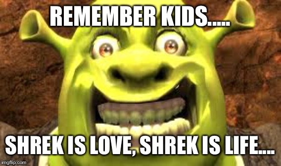 Shrek is love Shrek is life | REMEMBER KIDS..... SHREK IS LOVE, SHREK IS LIFE.... | image tagged in funny | made w/ Imgflip meme maker