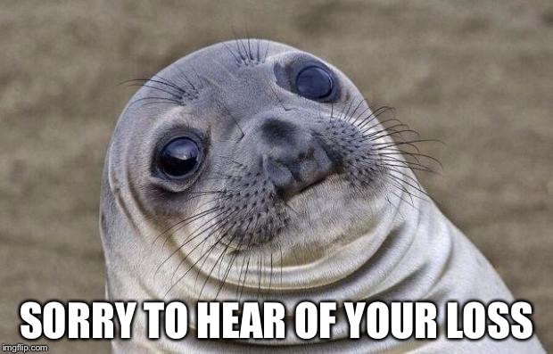 Awkward Moment Sealion Meme | SORRY TO HEAR OF YOUR LOSS | image tagged in memes,awkward moment sealion | made w/ Imgflip meme maker