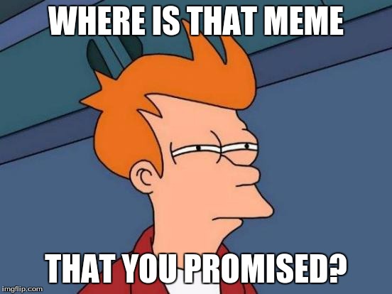 Futurama Fry Meme | WHERE IS THAT MEME THAT YOU PROMISED? | image tagged in memes,futurama fry | made w/ Imgflip meme maker