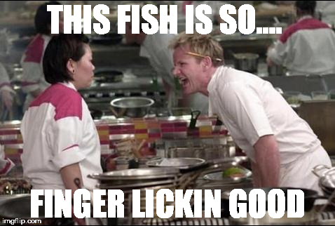 Angry Chef Gordon Ramsay Meme | THIS FISH IS SO.... FINGER LICKIN GOOD | image tagged in memes,angry chef gordon ramsay | made w/ Imgflip meme maker