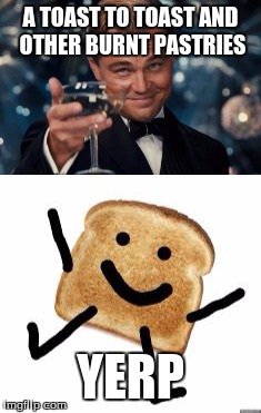A TOAST TO TOAST AND OTHER BURNT PASTRIES; YERP | image tagged in toast,sick humor | made w/ Imgflip meme maker