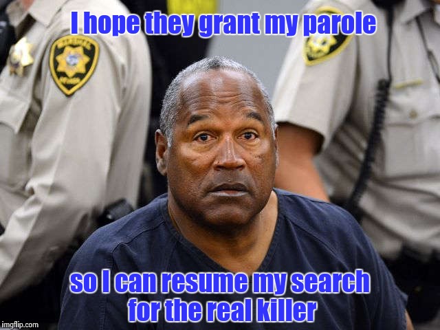 A DAY WITHOUT O.J. IS LIKE A DAY WITHOUT SUNSHINE ! | I hope they grant my parole; so I can resume my search for the real killer | image tagged in news,funny | made w/ Imgflip meme maker