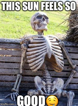 Waiting Skeleton | THIS SUN FEELS SO; GOOD🤤 | image tagged in memes,waiting skeleton | made w/ Imgflip meme maker