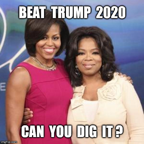 BEAT  TRUMP  2020; CAN  YOU  DIG  IT ? | image tagged in obama,michelle obama,oprah,election 2020 | made w/ Imgflip meme maker