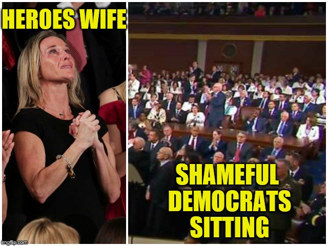 Senior Chief William Ryan Owens Widow Cries While Democrats Refuse to Stand | HEROES WIFE; SHAMEFUL DEMOCRATS SITTING | image tagged in senior chief william ryan owens,ryan owens,memes,democrats refuse to stand | made w/ Imgflip meme maker