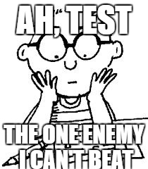 AH, TEST; THE ONE ENEMY I CAN'T BEAT | image tagged in test meme | made w/ Imgflip meme maker