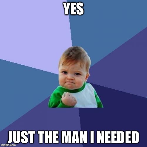 Success Kid Meme | YES JUST THE MAN I NEEDED | image tagged in memes,success kid | made w/ Imgflip meme maker
