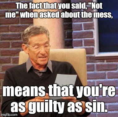 Maury Lie Detector Meme | The fact that you said, "Not me" when asked about the mess, means that you're as guilty as sin. | image tagged in memes,maury lie detector | made w/ Imgflip meme maker