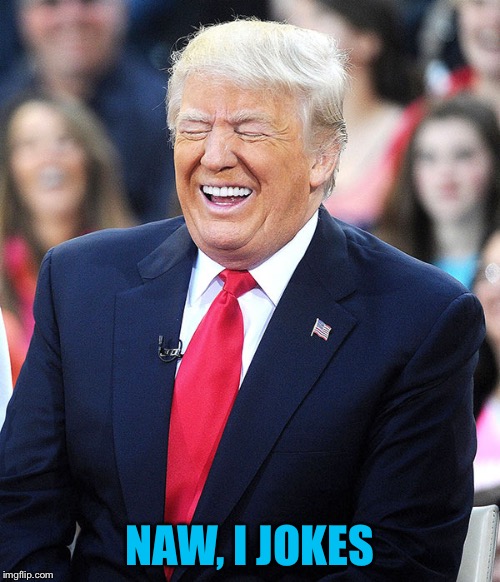 Trump laughing at liberals | NAW, I JOKES | image tagged in trump laughing at liberals | made w/ Imgflip meme maker