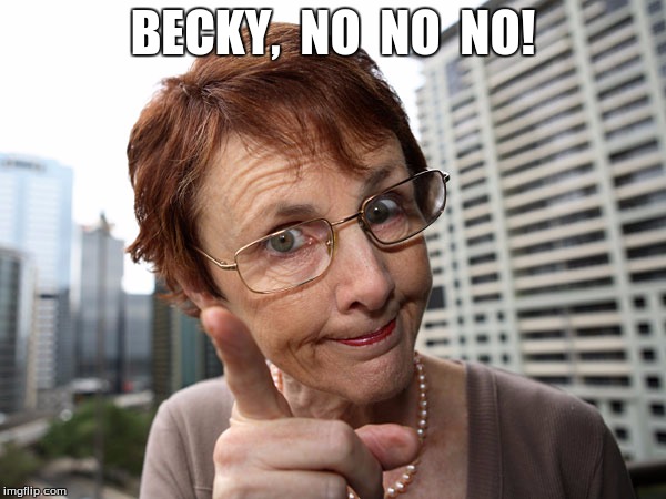 Beckery Scold | BECKY,  NO  NO  NO! | image tagged in becky | made w/ Imgflip meme maker