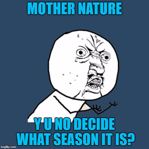 Mother Nauture can't decide if it's winter, spring, or summer. MAKE UP YOUR MIND WOMAN! | MOTHER NATURE; Y U NO DECIDE WHAT SEASON IT IS? | image tagged in memes,y u no | made w/ Imgflip meme maker