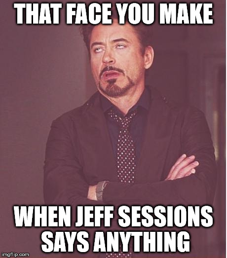 Face You Make Robert Downey Jr Meme | THAT FACE YOU MAKE; WHEN JEFF SESSIONS SAYS ANYTHING | image tagged in memes,face you make robert downey jr | made w/ Imgflip meme maker