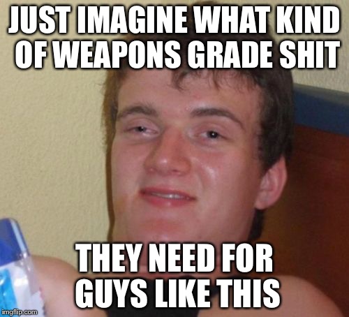 10 Guy Meme | JUST IMAGINE WHAT KIND OF WEAPONS GRADE SHIT THEY NEED FOR GUYS LIKE THIS | image tagged in memes,10 guy | made w/ Imgflip meme maker