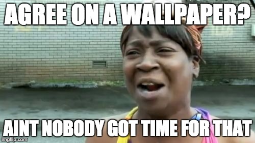 Ain't Nobody Got Time For That | AGREE ON A WALLPAPER? AINT NOBODY GOT TIME FOR THAT | image tagged in memes,aint nobody got time for that | made w/ Imgflip meme maker