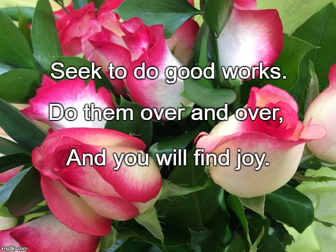 Lovingkindness | Seek to do good works. Do them over and over, And you will find joy. | image tagged in lovingkindness | made w/ Imgflip meme maker