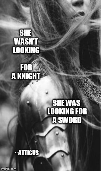SHE WASN'T LOOKING FOR A KNIGHT; SHE WAS LOOKING FOR A SWORD; ~ ATTICUS | image tagged in womens march | made w/ Imgflip meme maker