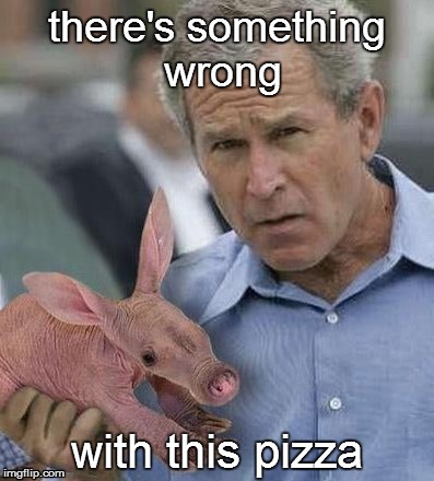 texas pizza | there's something wrong; with this pizza | image tagged in george bush | made w/ Imgflip meme maker