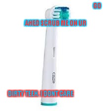 GO AHED SCRUB ME ON UR; DIRTY TEEH. I DONT CARE | image tagged in toothbrush meme | made w/ Imgflip meme maker