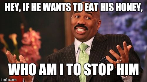 Steve Harvey Meme | HEY, IF HE WANTS TO EAT HIS HONEY, WHO AM I TO STOP HIM | image tagged in memes,steve harvey | made w/ Imgflip meme maker