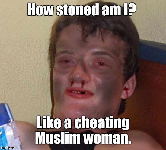 1fynp0.jpg | How stoned am I? Like a cheating Muslim woman. | image tagged in 1fynp0jpg | made w/ Imgflip meme maker