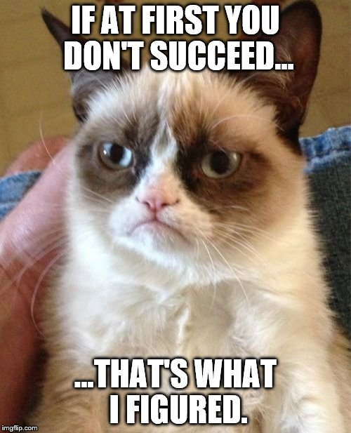 Grumpy Cat | IF AT FIRST YOU DON'T SUCCEED... ...THAT'S WHAT I FIGURED. | image tagged in memes,grumpy cat | made w/ Imgflip meme maker