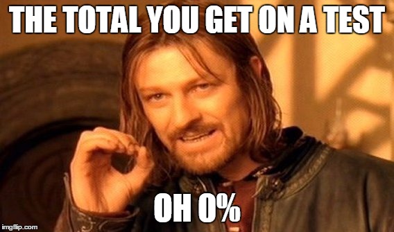 One Does Not Simply Meme | THE TOTAL YOU GET ON A TEST; OH 0% | image tagged in memes,one does not simply | made w/ Imgflip meme maker