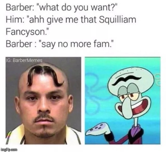 Say no more #2 | image tagged in haircut,squilliam fancyson,funny,meme | made w/ Imgflip meme maker