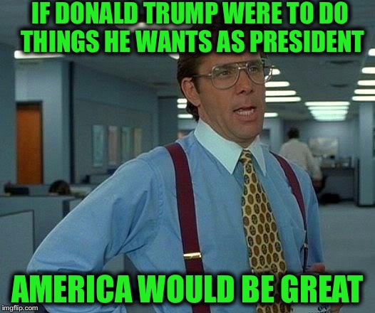 That Would Be Great Meme | IF DONALD TRUMP WERE TO DO THINGS HE WANTS AS PRESIDENT AMERICA WOULD BE GREAT | image tagged in memes,that would be great | made w/ Imgflip meme maker