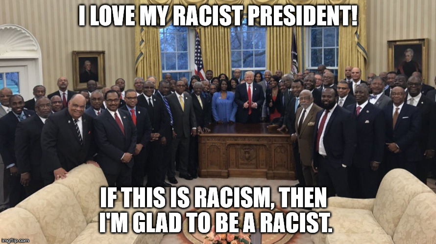 I love my racist president! | I LOVE MY RACIST PRESIDENT! IF THIS IS RACISM, THEN I'M GLAD TO BE A RACIST. | image tagged in donald trump approves,racism,politics lol | made w/ Imgflip meme maker