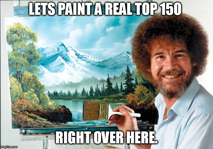 Bob Ross | LETS PAINT A REAL TOP 150; RIGHT OVER HERE. | image tagged in painting | made w/ Imgflip meme maker