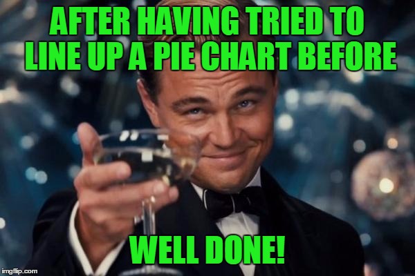 Leonardo Dicaprio Cheers Meme | AFTER HAVING TRIED TO LINE UP A PIE CHART BEFORE WELL DONE! | image tagged in memes,leonardo dicaprio cheers | made w/ Imgflip meme maker