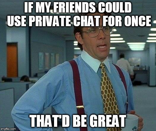 That Would Be Great | IF MY FRIENDS COULD USE PRIVATE CHAT FOR ONCE; THAT'D BE GREAT | image tagged in memes,that would be great | made w/ Imgflip meme maker