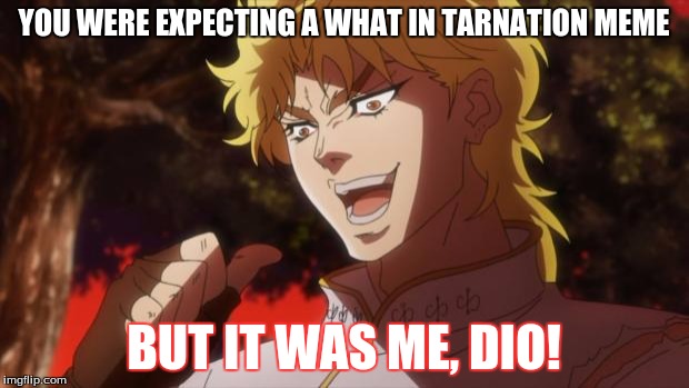 But it was me Dio | YOU WERE EXPECTING A WHAT IN TARNATION MEME; BUT IT WAS ME, DIO! | image tagged in but it was me dio | made w/ Imgflip meme maker