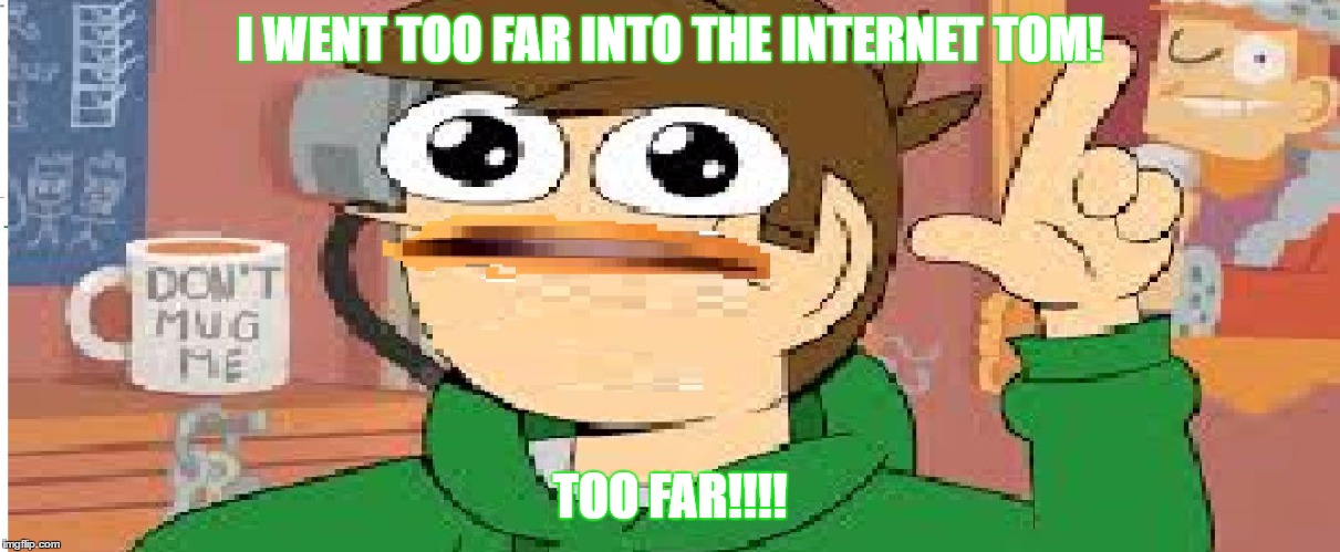 I WENT TOO FAR INTO THE INTERNET TOM! TOO FAR!!!! | image tagged in edd had cringed enough,eddsworld | made w/ Imgflip meme maker