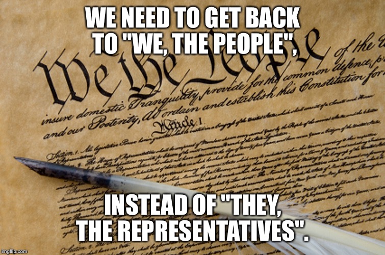Constitution | WE NEED TO GET BACK TO "WE, THE PEOPLE", INSTEAD OF "THEY, THE REPRESENTATIVES". | image tagged in constitution | made w/ Imgflip meme maker