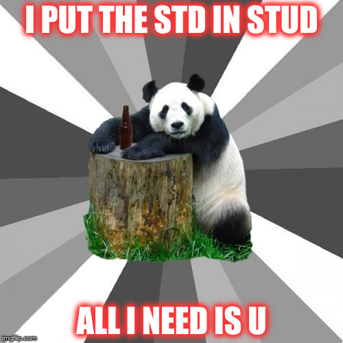 Pickup Line Panda |  I PUT THE STD IN STUD; ALL I NEED IS U | image tagged in memes,pickup line panda | made w/ Imgflip meme maker