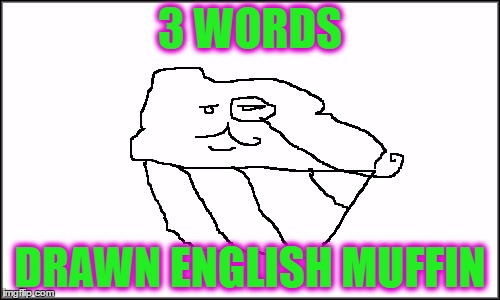 plain white | 3 WORDS; DRAWN ENGLISH MUFFIN | image tagged in plain white | made w/ Imgflip meme maker