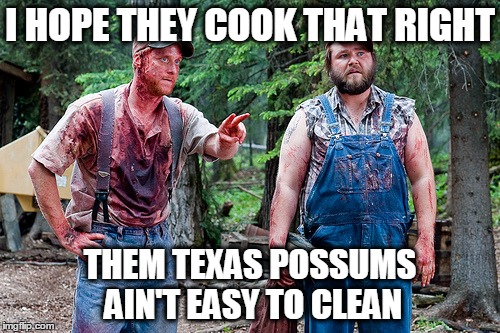 Armadillo stew anyone? | I HOPE THEY COOK THAT RIGHT; THEM TEXAS POSSUMS AIN'T EASY TO CLEAN | image tagged in armadillo,jokes,walking dead | made w/ Imgflip meme maker