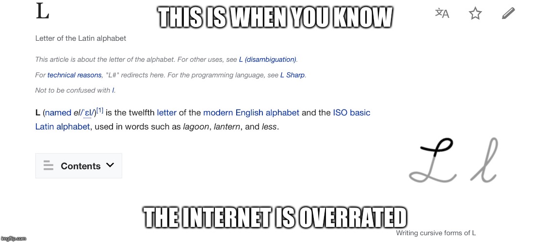 THIS IS WHEN YOU KNOW; THE INTERNET IS OVERRATED | image tagged in memes | made w/ Imgflip meme maker