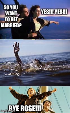 Wrong answer | SO YOU WANT TO GET MARRIED? YES!!! YES!!! BYE ROSE!!! | image tagged in titanic | made w/ Imgflip meme maker