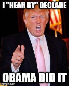 Donald Trump | I "HEAR BY" DECLARE; OBAMA DID IT | image tagged in donald trump | made w/ Imgflip meme maker