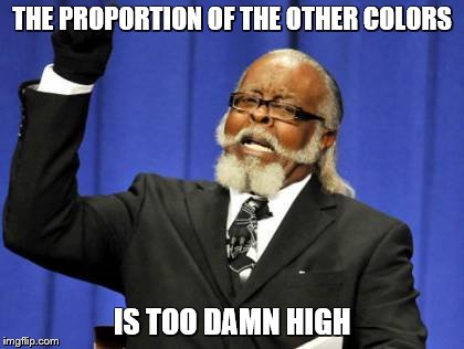 Too Damn High Meme | THE PROPORTION OF THE OTHER COLORS IS TOO DAMN HIGH | image tagged in memes,too damn high | made w/ Imgflip meme maker