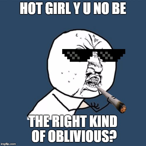 Y U No Meme | HOT GIRL Y U NO BE THE RIGHT KIND OF OBLIVIOUS? | image tagged in memes,y u no | made w/ Imgflip meme maker