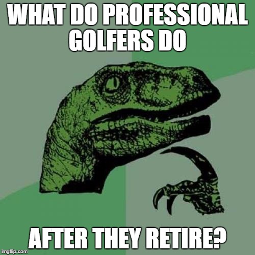 I was thinking about taking up golf after I retire and this just dawned on me | WHAT DO PROFESSIONAL GOLFERS DO; AFTER THEY RETIRE? | image tagged in memes,philosoraptor | made w/ Imgflip meme maker