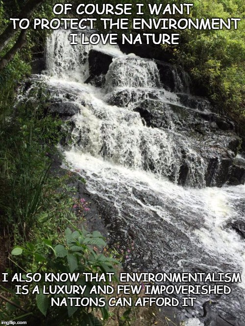 Environmental Capitalism | OF COURSE I WANT TO PROTECT THE ENVIRONMENT I LOVE NATURE; I ALSO KNOW THAT 
ENVIRONMENTALISM IS A LUXURY AND FEW IMPOVERISHED NATIONS CAN AFFORD IT | image tagged in nature | made w/ Imgflip meme maker